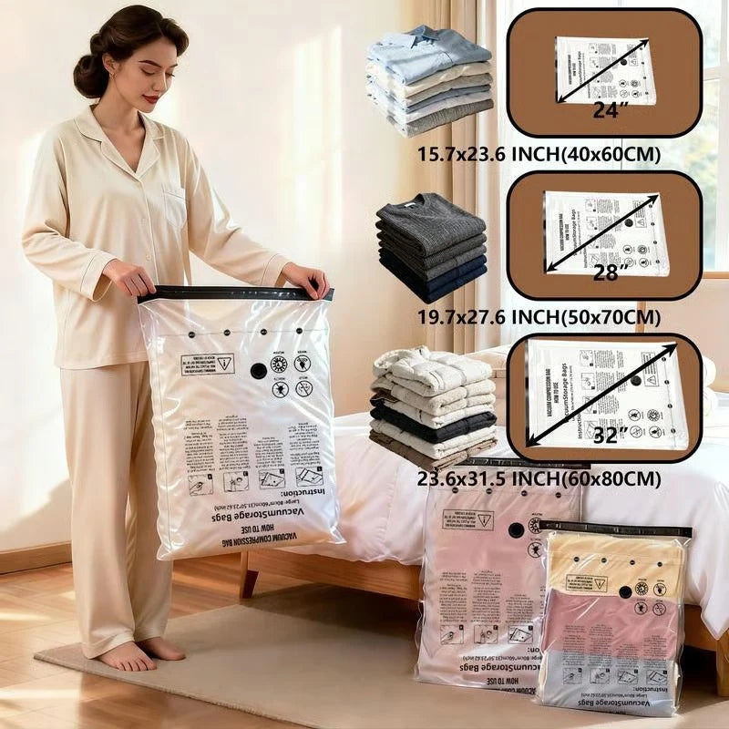 Reusable Ziplock Vacuum Storage Space Saver Plastic Bags for Clothes with Travel Hand Pump - Pack of 5 (2S (60Cmx80Cm), 2M (50Cmx70Cm), 1L(80Cmx100Cm)) - White