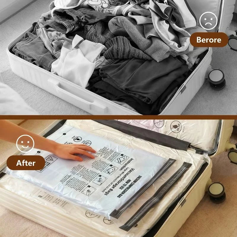 Reusable Ziplock Vacuum Storage Space Saver Plastic Bags for Clothes with Travel Hand Pump - Pack of 5 (2S (60Cmx80Cm), 2M (50Cmx70Cm), 1L(80Cmx100Cm)) - White